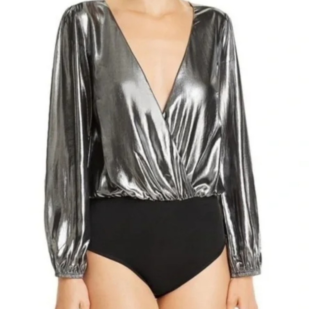 French Connection dark silver metallic dressy blouse🪩🩶